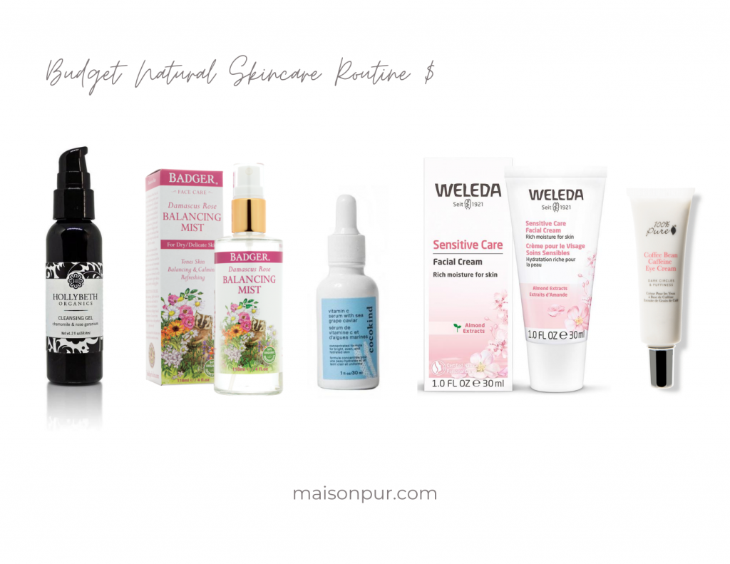 A line up of budget friendly natural skincare products