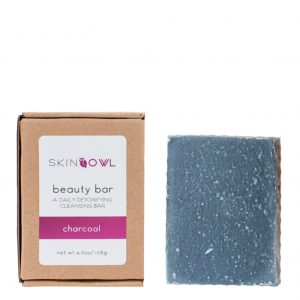 A bar of soap made with charcoal